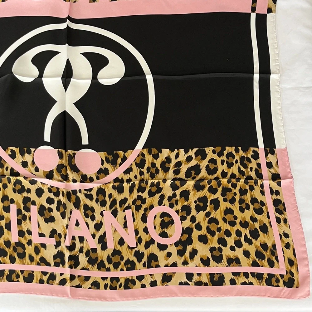 Moschino Pink and Leopard Print Square Scarf Made in Italy NWT